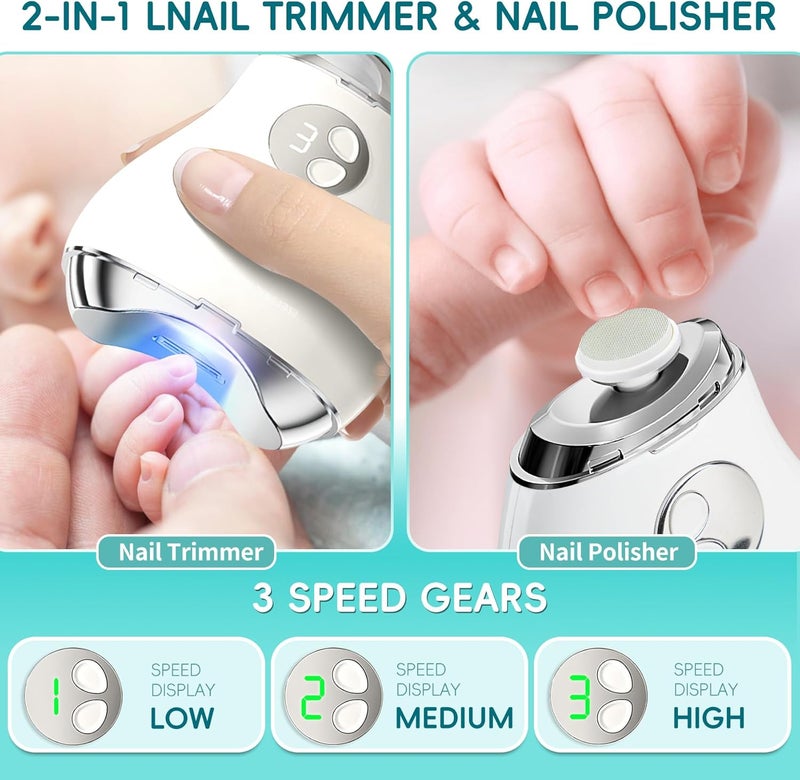 Foleto Automatic Electric Nail Clipper with LED Light & Nail File, 3 Speeds LCD Digital Display, Nail Clip Storage, USB Rechargeable Safety Fingernail Trimmer for Baby, Kids, Seniors (White) - Image 3